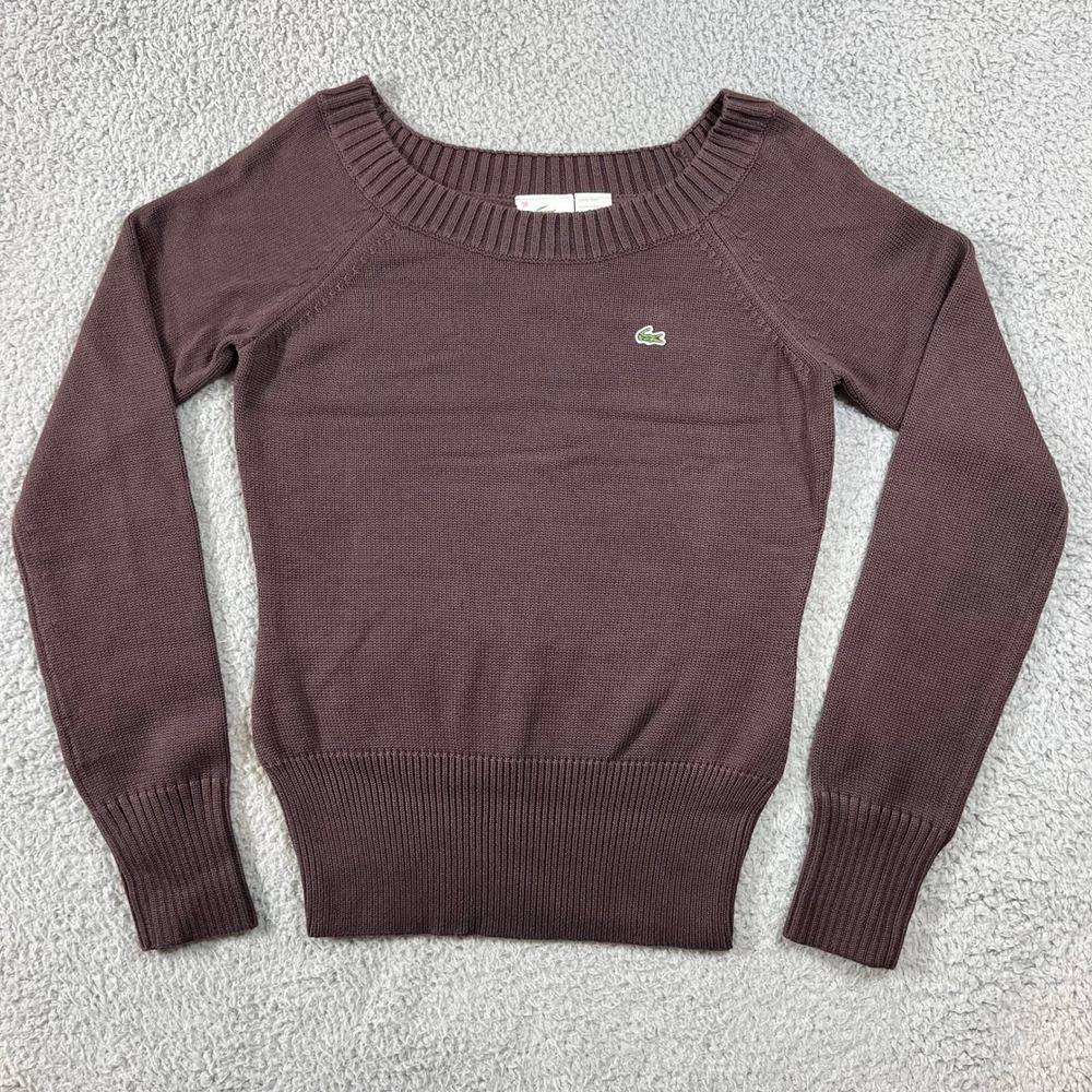 Lacoste Brown‎ Cotton Croc Logo Long Sleeve Sweater Women Size M(US) / 6(EU) NWT